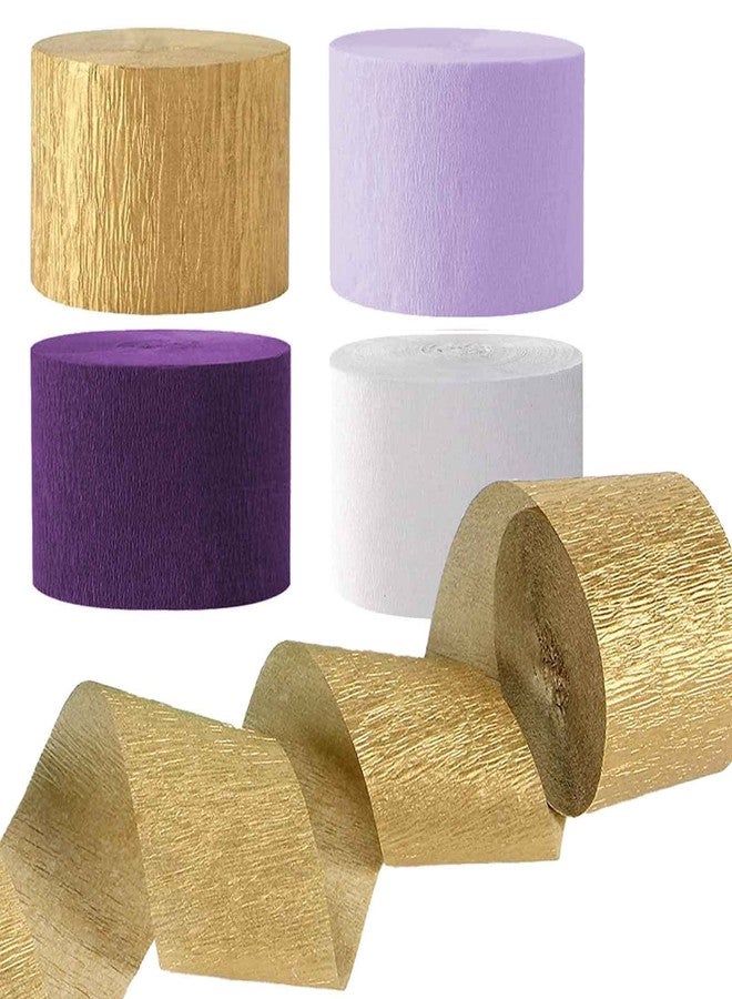 AIM & GGKK Purple Gold and White Party Crepe Paper Streamers 1.8 Inch Widening 8 Rolls Party Streamer Festival Party Decorations,a roll of 25m/82ft Per Volume for Purple Gold Party - Image 1